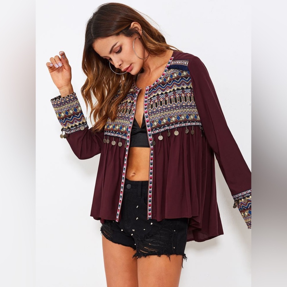Medium boho style shirt with dangling coins